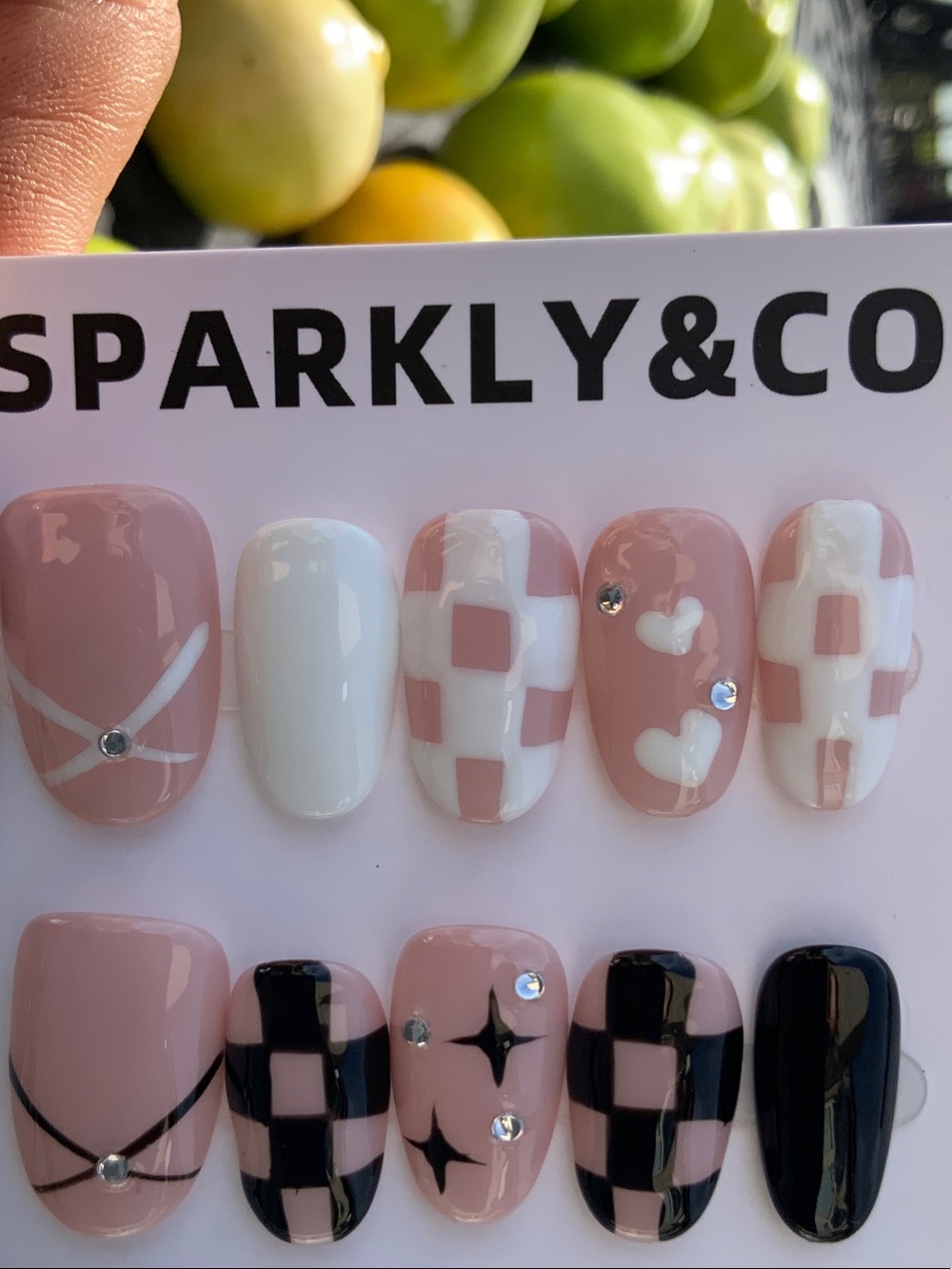 Pink & White Patterned Press-On Nail Set
